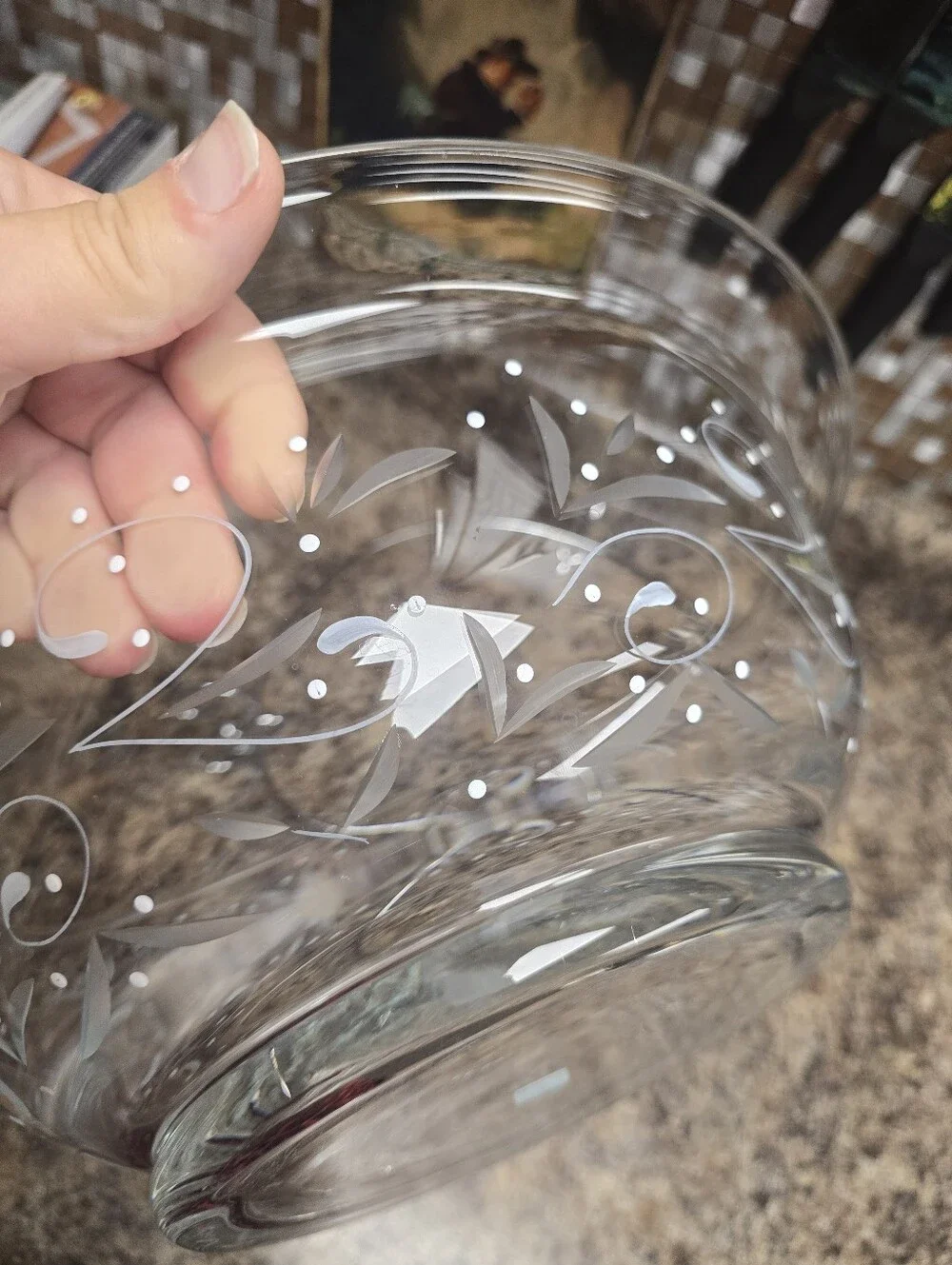 Clear Glass Serving Bowl with Silver Stand - Elegant Swirl Design